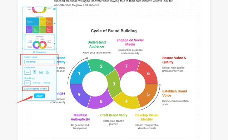 specify format and options in customization menu