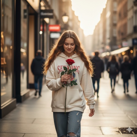 streetwear girl holding red rose