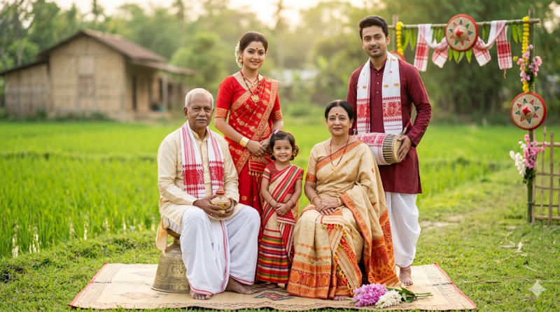 Three Generations Family Bihu Portrait