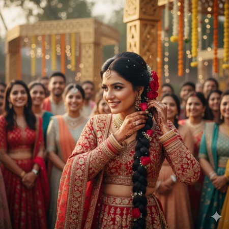 traditional girl with wedding roses