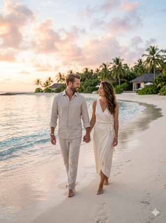 Tropical Private Beach Sunrise Couple Shot