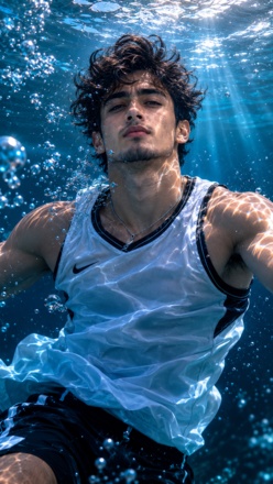 underwater ai prompt boy cinematic calm float wallpaper
