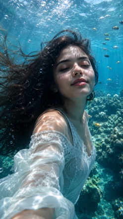 underwater ai prompt girl dreamy ocean portrait