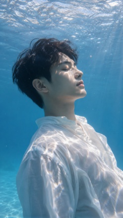 underwater photo prompt boy moody deep sea portrait