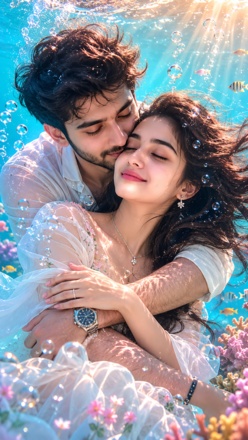 underwater prompt gemini couple romantic ocean float wallpaper