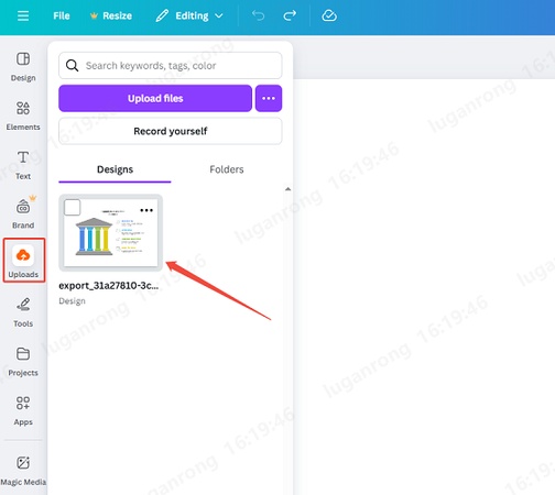 upload and insert your pptx file