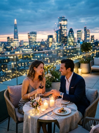 Urban Rooftop Romantic Evening Scene
