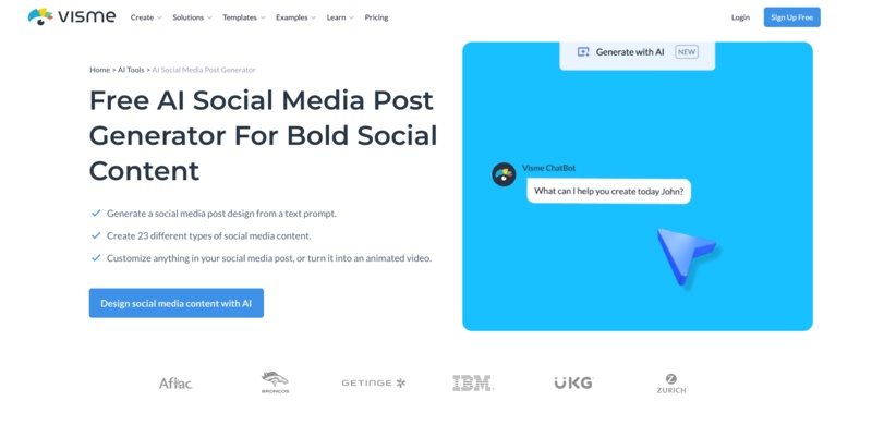 visme ai social media post generator