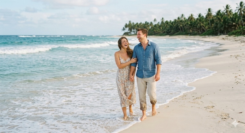 Walking by the Waves Couple Photo