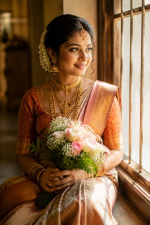 Window Light Silk Saree Bride