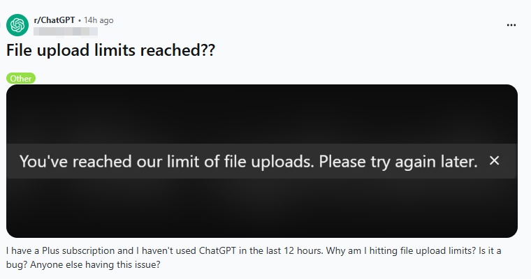 you have reached our limit of file uploads 1